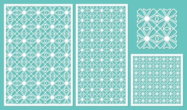 Set dekoratif paneller kesme lazer. Ulusal geometrik desen. Oranı 2:3, 1:2, 1:1, sorunsuz. Vektör çizim.