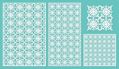 Set dekoratif paneller kesme lazer. Ulusal etnik desen. Oranı 2:3, 1:2, 1:1, sorunsuz. Vektör çizim.
