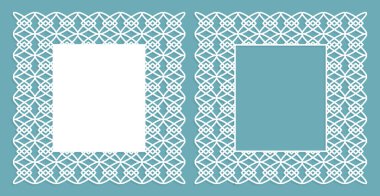 Lazer kesim için dekoratif paneller bir geometrik desenli kağıt, ahşap, metal kesme için kümesi. Fotoğraf çerçevesi. Çerçeve. Vektör çizim.