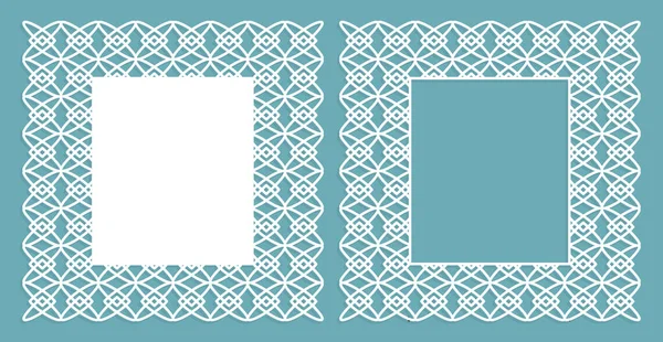 A set of decorative panels for laser cutting with a geometric pattern for cutting out paper, wood, metal. Photo frame. Frame. Vector illustration. — Stock Vector