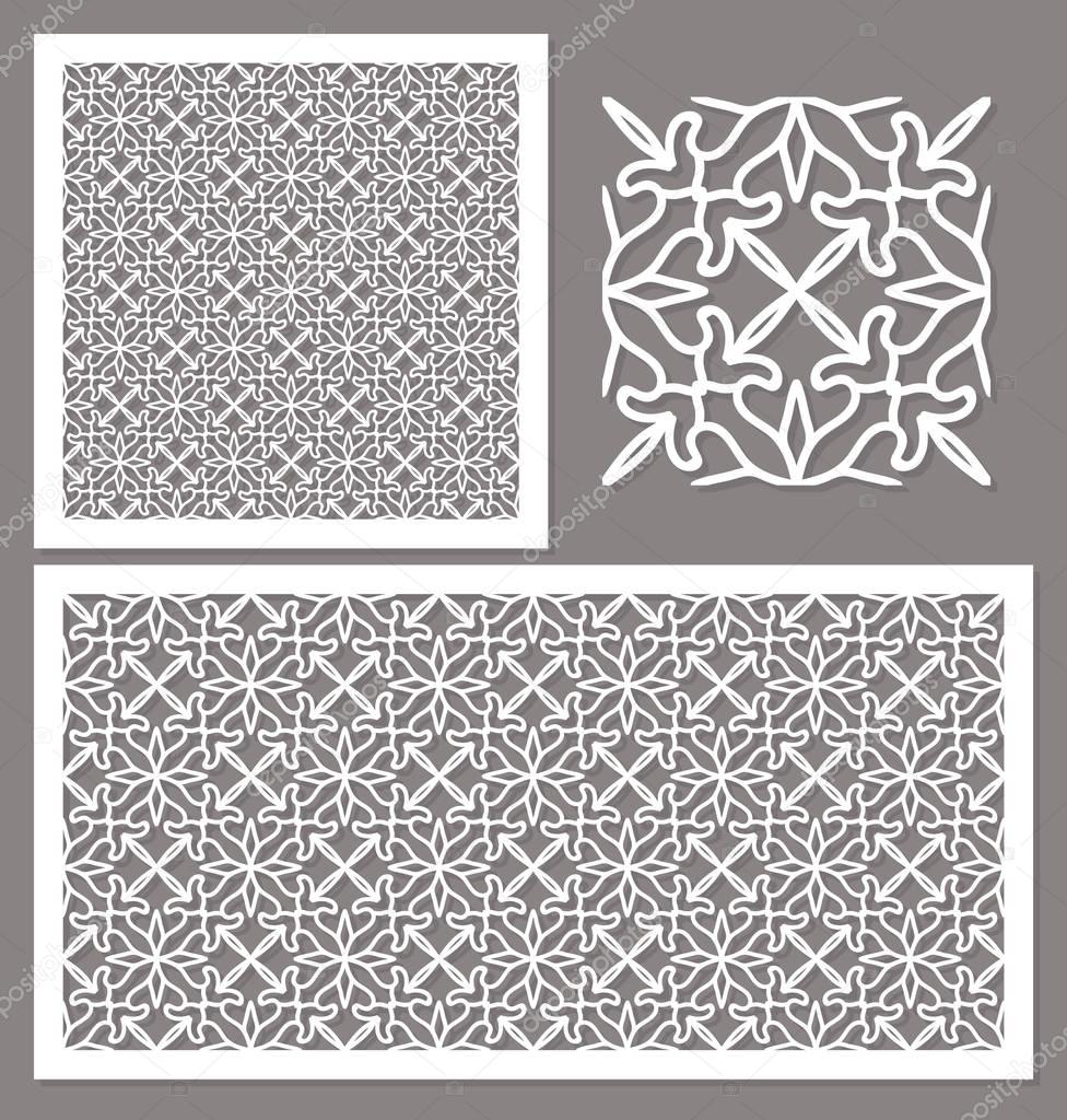 Set of decorative panels laser cut. The ratio is 1:2,1:1, seamless. Vector illustration.