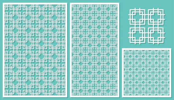 Set of decorative panels laser cutting. Square linear geometric pattern allover. The ratio 2:3, 1:2, 1:1, seamless. Vector illustration. — Stock Vector