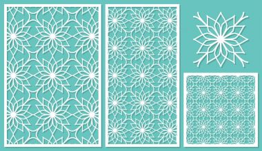 Dekoratif paneller lazer kesim kümesi. Şablon geometrik desen. Oranı 2: 3, 1: 2, 1:1, sorunsuz. Vektör çizim.