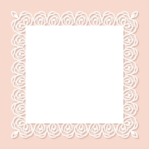 Cadre décoratif carré avec motif de roses florales pour la découpe laser. Illustration vectorielle . — Image vectorielle