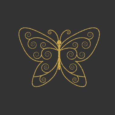 Dekoratif Altın Kelebek. Zarif doğrusal siluet. Madde için logo. Vektör çizim.