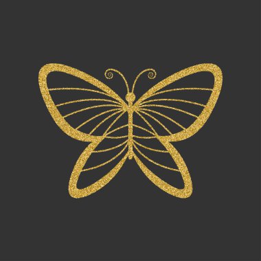 Dekoratif Altın Kelebek. Zarif doğrusal siluet. Madde için logo. Vektör çizim.