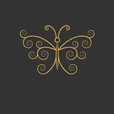 Dekoratif Altın Kelebek. Zarif doğrusal siluet. Madde için logo. Vektör çizim.