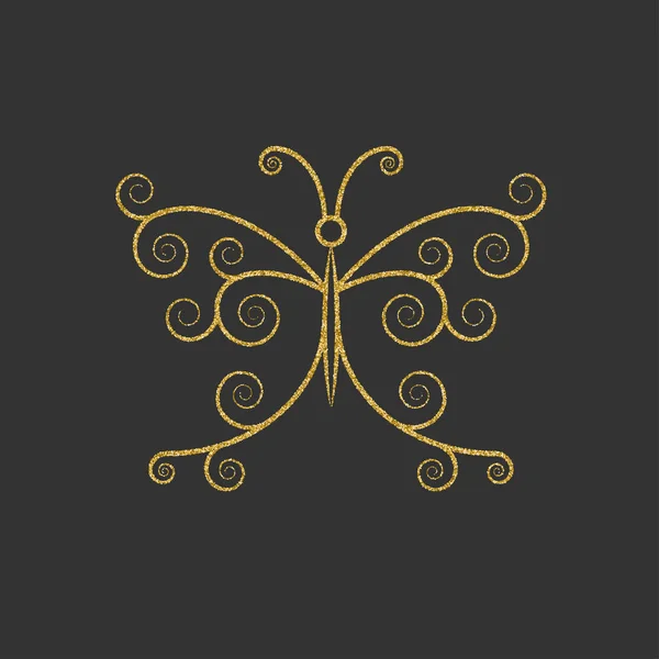 Mariposa decorativa de oro. Silueta lineal elegante. Elemento para logo. Ilustración vectorial . — Vector de stock