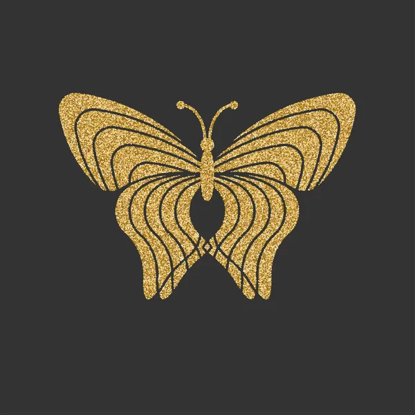 Goldener Schmetterling mit dekorativem linearem Muster. Vektorillustration. — Stockvektor
