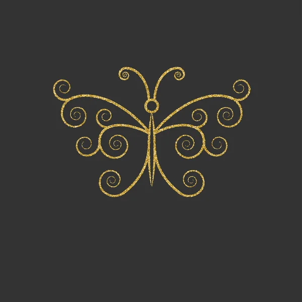 Mariposa decorativa de oro. Silueta lineal elegante. Elemento para logo. Ilustración vectorial . — Vector de stock