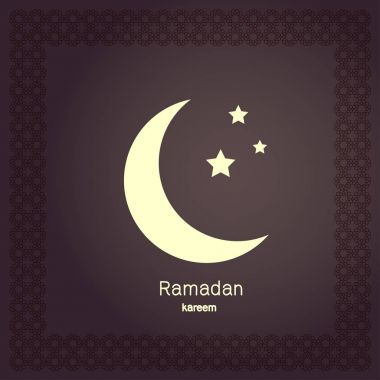 Ramazan Kerim, çerçeve ve beyaz ay Doğu Arapça arka plan. Şablon tasarım tebrik kartı, afiş, poster, davet için. Vektör çizim.