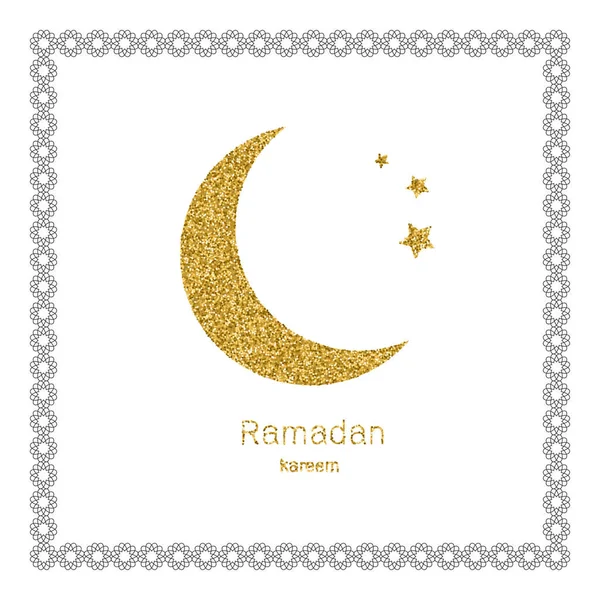Ramadan Kerim, lunetta araba bianca e luna glitter oro. Modello di design per biglietto di auguri, banner, poster, invito. Illustrazione vettoriale . — Vettoriale Stock