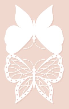 Dekorasyon, tasarım öğesi düğün davetiye. Zarif kelebek lazer kesim. Vektör çizim.
