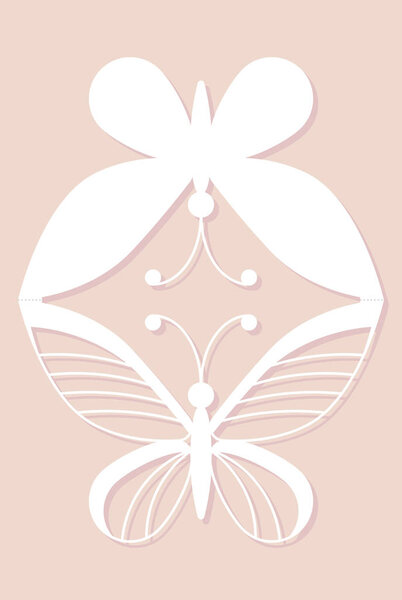 Invitation card, wedding decoration, design element. Elegant butterfly laser cut. Vector illustration.