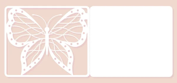Tarjeta de invitación, decoración de la boda, elemento de diseño. Elegante corte láser de mariposa. Ilustración vectorial . — Vector de stock