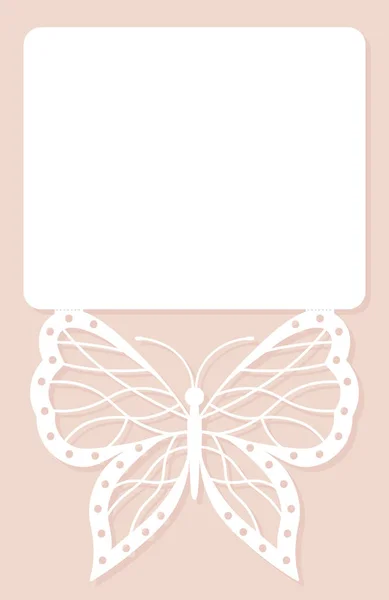 Tarjeta de invitación, decoración de la boda, elemento de diseño. Elegante corte láser de mariposa. Ilustración vectorial . — Vector de stock