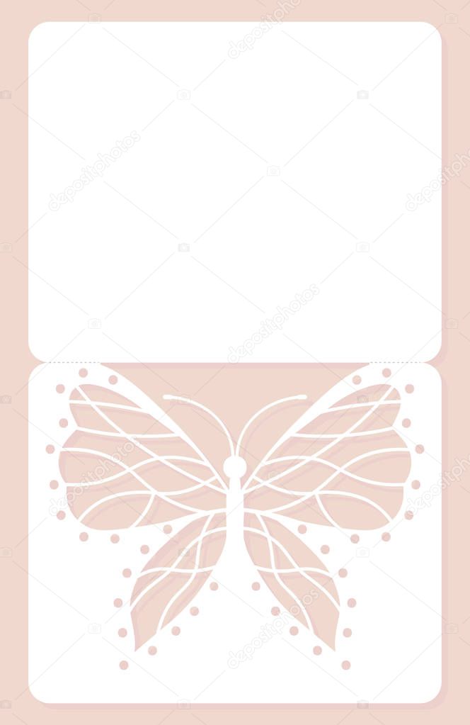 Invitation card, wedding decoration, design element. Elegant butterfly laser cut. Vector illustration.