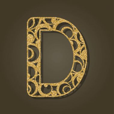 Altın harf D lazer kesim için. İngilizce alfabe. Vektör çizim.