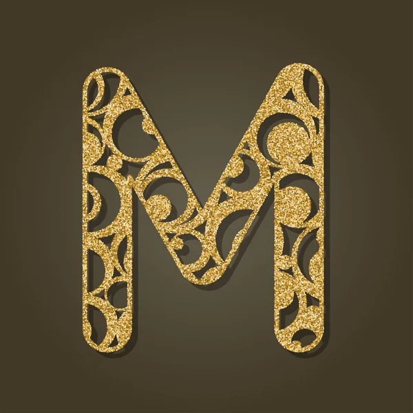 Letra de oro M para corte por láser. Alfabeto inglés. Ilustración vectorial . — Vector de stock