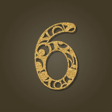 Number six for laser cutting.Round gold pattern. Vector illustration. clipart