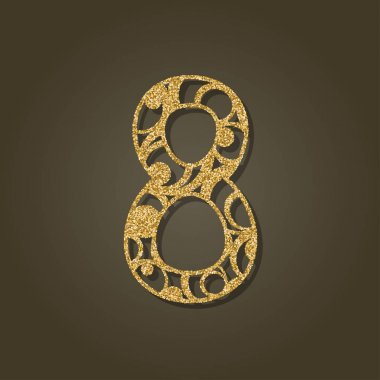 Number eight for laser cutting.Round gold pattern. Vector illustration. clipart