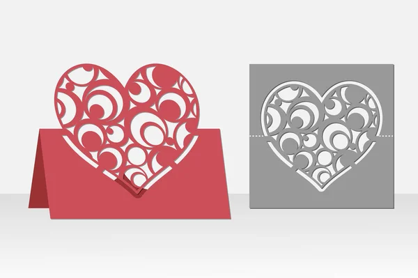 Karta srdce s kulatými vzory pro řezání laserem. Silueta designu. K narozeninám, Valentýne, gratulace, pozvání, svatba, láska. Vektor. — Stockový vektor