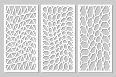Desen geometrik süsleme ayarlayın. Lazer kesim için kartı. Öğe dekoratif tasarım. Geometrik desen. Vektör çizim.