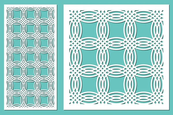 Sada dekorativních panelů pomocí laserů. dřevěný panel. Moderní elegantní geometrické kruhové pole. Poměr 1:2, 1:1. Vektorové ilustrace. — Stockový vektor
