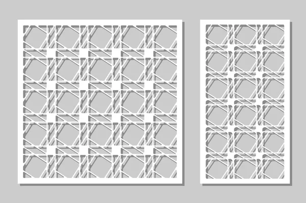 Set dekoratif paneller lazer kesim. ahşap panel. Hatları zarif modern geometrik desen. Oranı 1:2, 1:1. Vektör çizim.