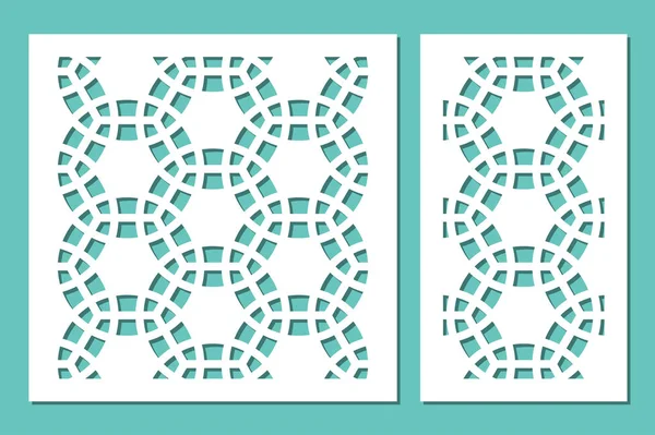 Dekoratif panel lazer kesim ayarlayın. ahşap panel. Modern zarif geometrik mozaik desen. Oranı 1:2, 1:1. Vektör çizim.