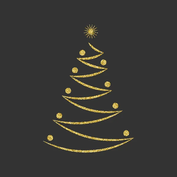 Silhouette d'un sapin de Noël avec une étoile en diagonale avec des lignes géométriques sur un fond noir. Effet paillettes d'or. Illustration vectorielle. — Image vectorielle
