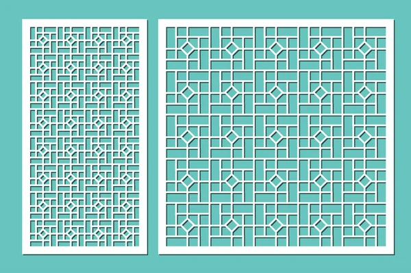 Conjunto de painéis decorativos de corte a laser. painel de madeira. Padrão geométrico moderno elegante de linhas. Razão 1: 2, 1: 1. Ilustração vetorial . —  Vetores de Stock