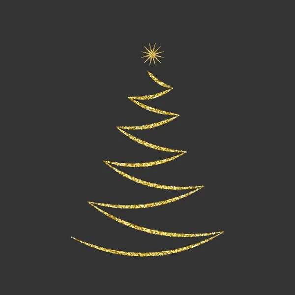 Silhouette d'un sapin de Noël avec une étoile en diagonale avec des lignes géométriques sur un fond noir. Effet paillettes d'or. Illustration vectorielle. — Image vectorielle