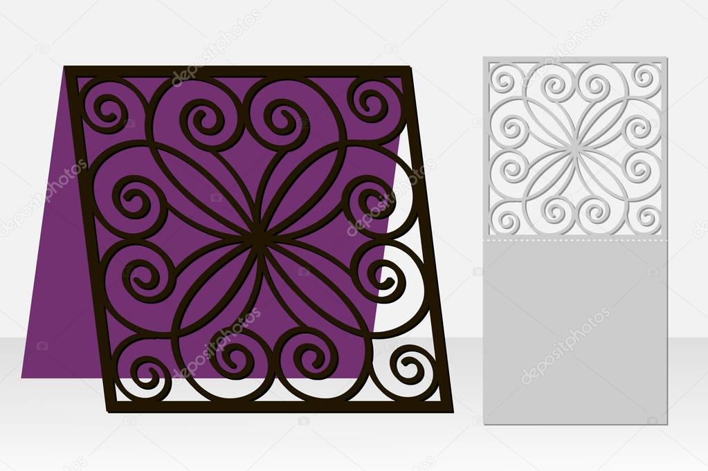 Card with a repeating geometric pattern for laser cut. Silhouette design. possible to use for birthday invitations, presentations, greetings, holidays, celebrations, save the date, wedding. Vector.