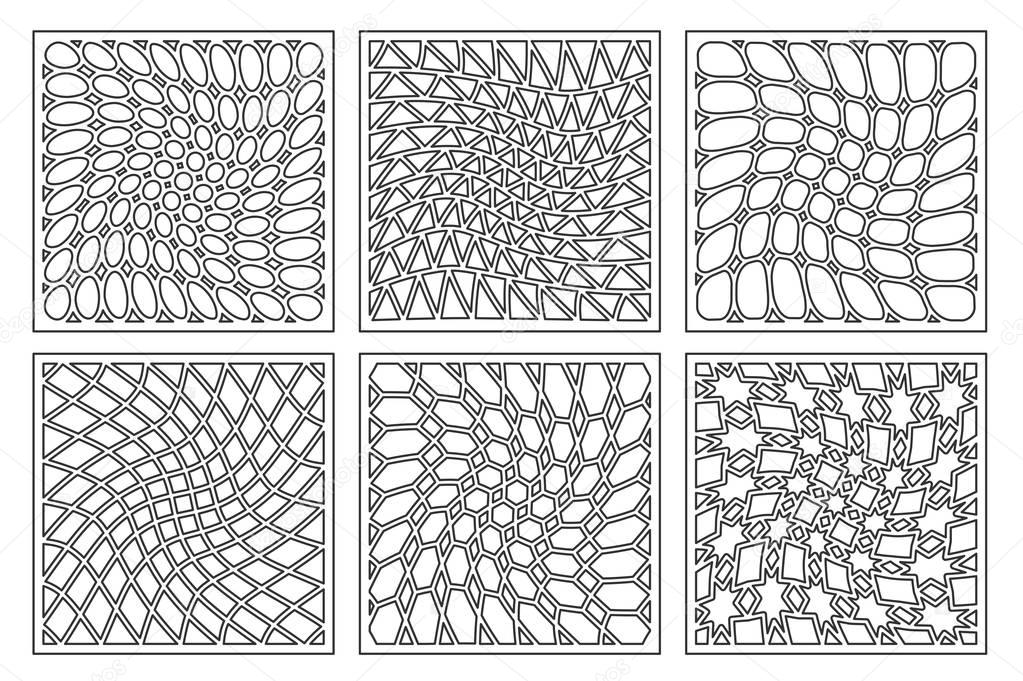 Set pattern geometric ornament. Card for laser cutting. Element decorative design. Geometric pattern. Vector illustration.