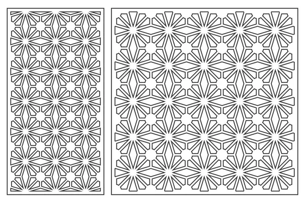 Kesmek için kart dizisini. Lazer kesim için vektör panelleri. Oran 1:2, 1:1. Siluet geometrik desenleri ile kesti. Kullanılan Ajur bölümleri, paneller, baskı, lazer kesim, kalıp.
