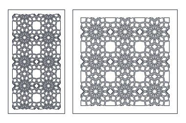 Kesmek için kart dizisini. Lazer kesim için vektör panelleri. Oranı 1:1, 1:2. Siluet geometrik desenleri ile kesmek. 