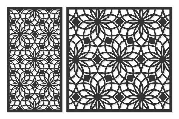 Kesmek için kart dizisini. Lazer kesim için vektör panelleri. Oranı 1:1, 1:2. Siluet geometrik desenleri ile kesmek. 
