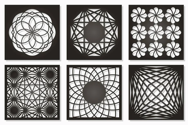 Desen geometrik süsleme ayarlayın. Lazer kesim için kartı. Öğe dekoratif tasarım. Geometrik desen. Vektör çizim.
