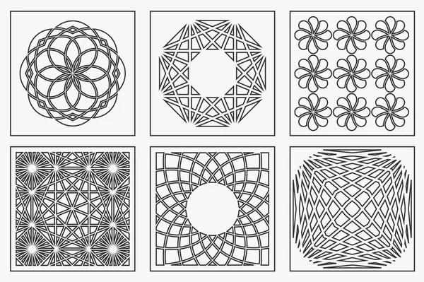 Desen geometrik süsleme ayarlayın. Lazer kesim için kartı. Öğe dekoratif tasarım. Geometrik desen. Vektör çizim.