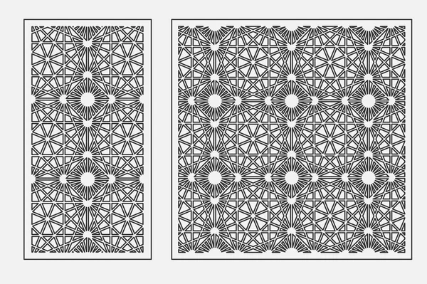 Set of cards to cut. Vector panels for laser cutting. The ratio 1:1, 1:2. Cut silhouette with geometric patterns. — Stock Vector