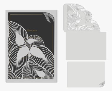 Vektör dekoratif zarf ve kartpostal lazer kesim için. Siluet tasarım. 