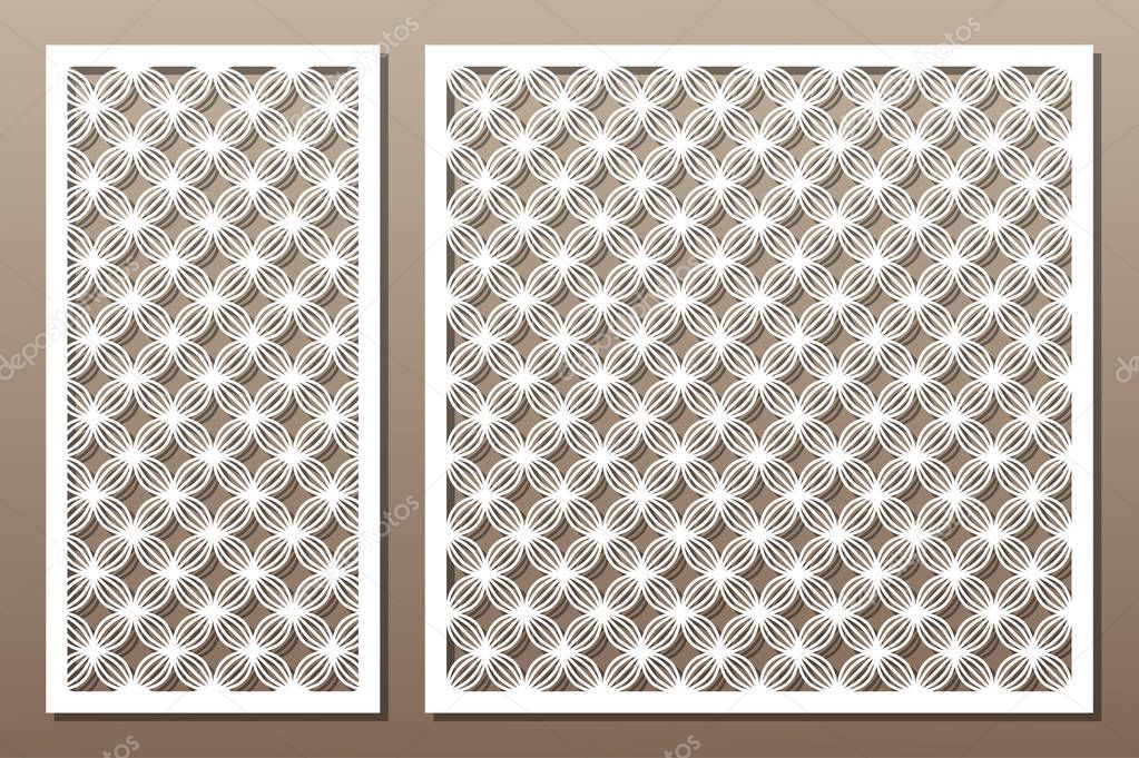 Set decorative elements for laser cutting. Geometric ornament pattern. Pattern wave lines. The ratio 1:2, 1:1. Vector illustration.