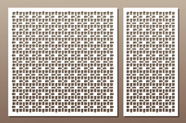 Dekoratif öğeler lazer kesim için ayarlayın. Geometrik süsleme desen. Desen homoseksüel satırları. Oran 1:2, 1:1. Vektör çizim.