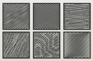 Desen geometrik doğrusal süsleme ayarlayın. Lazer kesim için kartı. Öğe dekoratif tasarım. Geometrik desen. Vektör çizim.