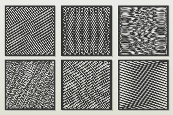 Desen geometrik doğrusal süsleme ayarlayın. Lazer kesim için kartı. Öğe dekoratif tasarım. Geometrik desen. Vektör çizim.