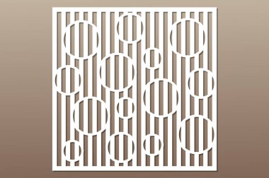 Dekoratif kart kesme. Daire çizgi deseni. Lazer kesim. Oranı 1:1. Vektör çizim.