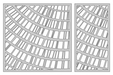 Kesme ayarlama şablonu. Soyut dalgalı çizgi deseni. Lazer kesim. Oranı 1:1, 1:2. Vektör çizim.