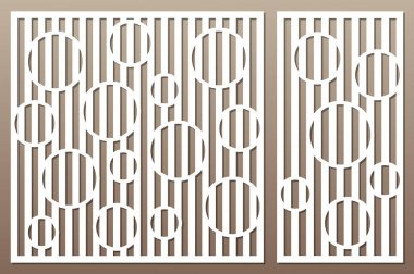 Dekoratif kart kesme için ayarlayın. Daire çizgi deseni. Lazer kesim. Oranı 1:1, 1:2. Vektör çizim.