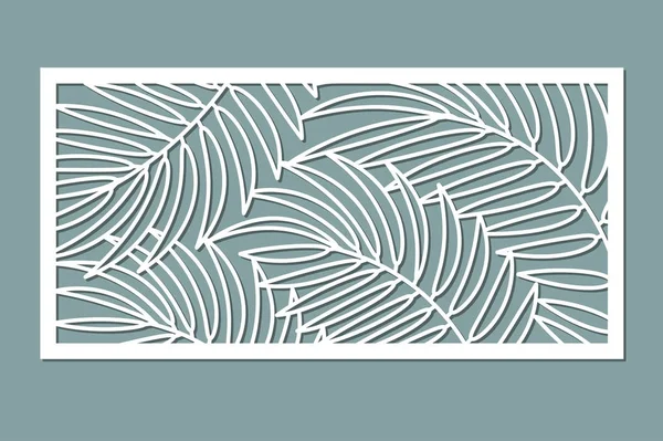 Dekorative Karte zum Schneiden. Palmblattmuster. Laserschnitt. Verhältnis 1: 2. Vektorabbildung. — Stockvektor